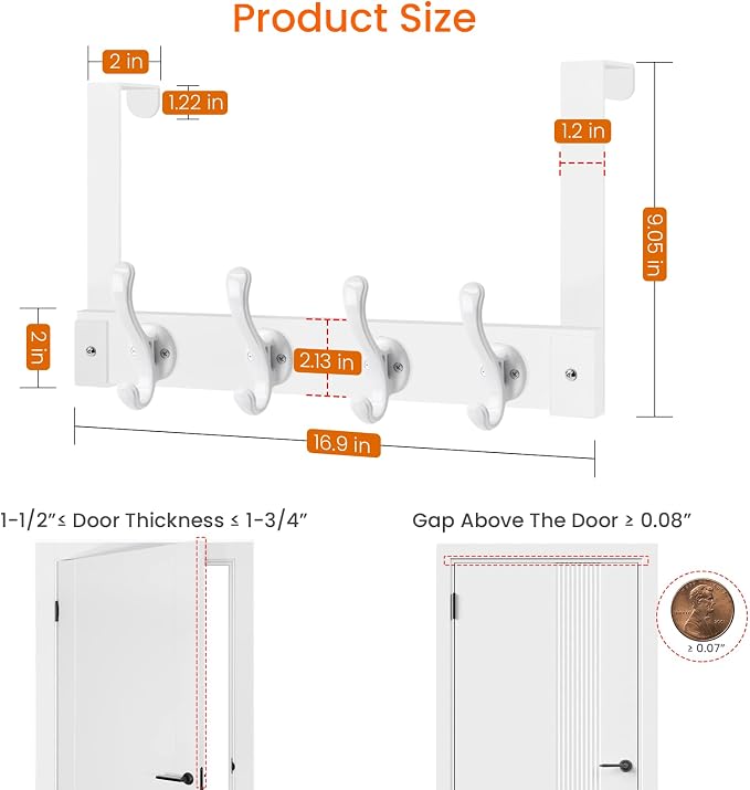 Over The Door Hooks Heavy Duty, Wood Over Door Hanger Hook, Over Door Towel Rack - Image 2