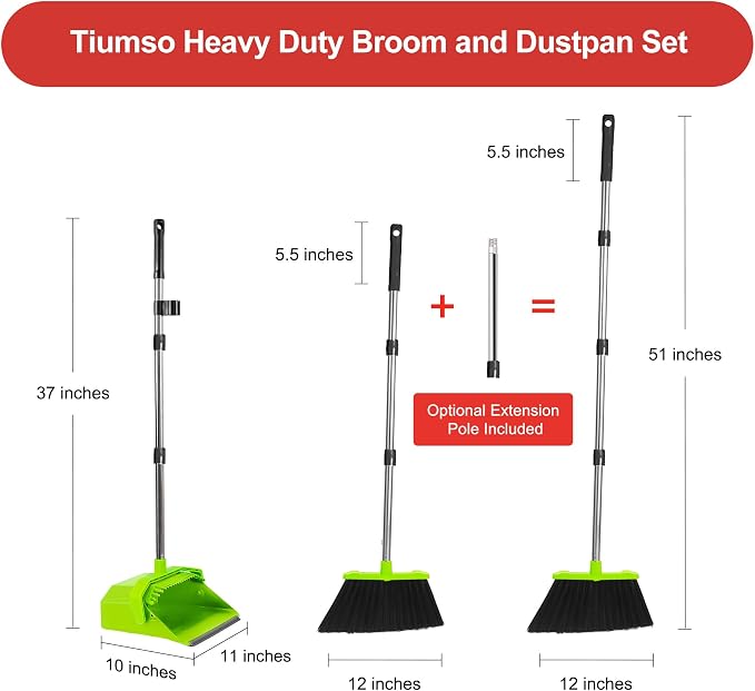 Broom and Dustpan Set for Home, ZeroGap Lip, Upright Storage Broom Combo for - Image 2