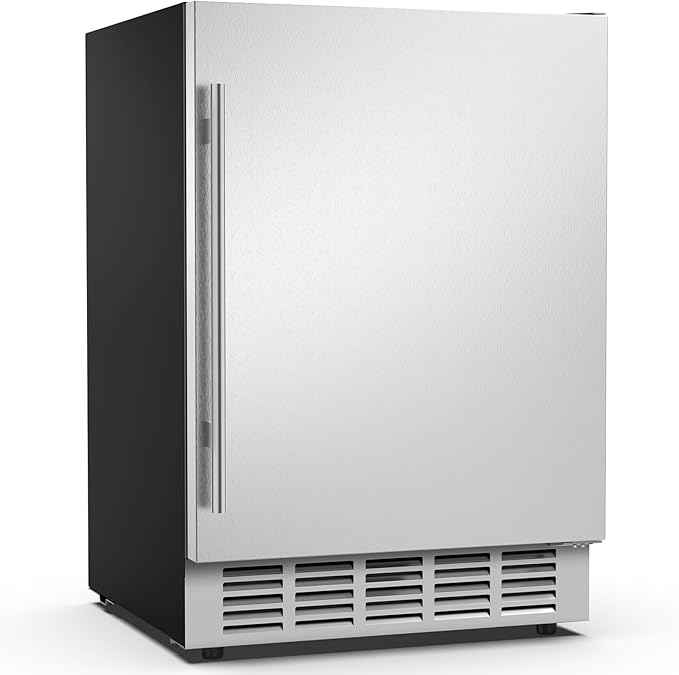 24 Inch Outdoor Beverage Fridge, Weather Proof Stainless Steel Beverage Cooler Under Counter Beer Fridge, Indoor/Outdoor Beverage Refrigerator for 190 Cans, Built-in/Freestanding (Foam Door)