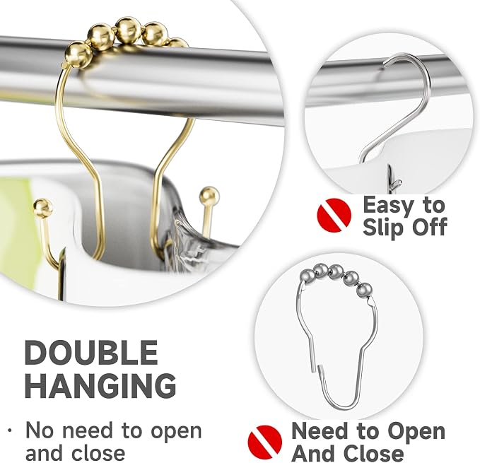 Bathway Gold Shower Curtain Hooks, Shower Curtain Hook Shower Curtain Rings - Image 3