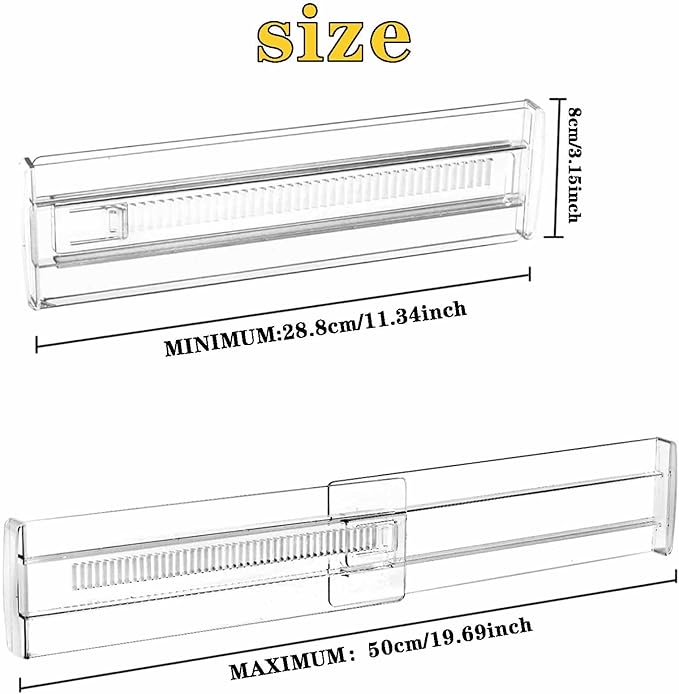 4 Pcs Drawer Dividers for Clothes, 3.15" High 11.34"-19.69" clear | Adjustable - Image 2