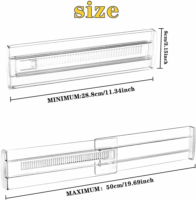 8 Pcs Drawer Dividers for Clothes, 3.15" High 11.34"-19.69" clear | Adjustable - Image 2