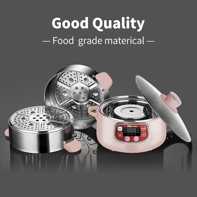 Bear Electric Multifunctional Food Steamer, One Touch Digital Steamer with Timer, Vegetable Steamer 2 Tiered Stackable Stainless Steel Baskets, Auto Shut-off & Anti-dry Protection, 1200W, 8.5Quart