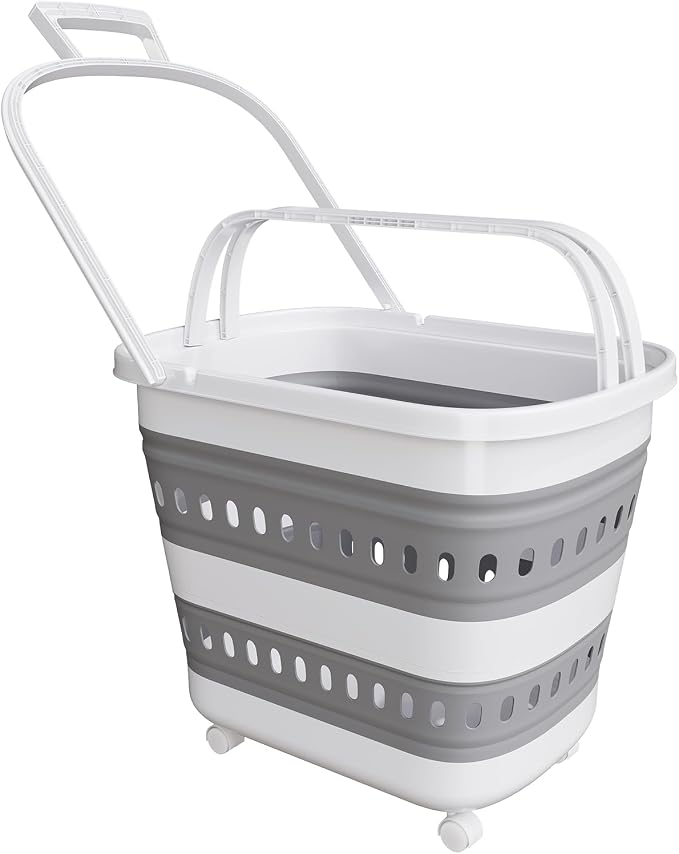 Collapsible Plastic Rolling Laundry Basket Hamper by TECHMILLY