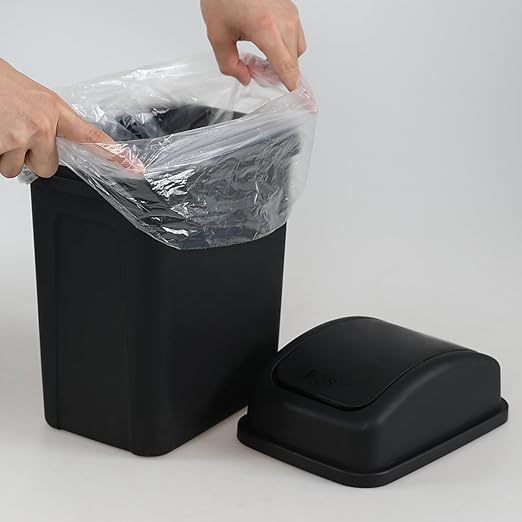 1.8 Gallon Swing Top Trash Can, Small Swing Garbage Can, Black