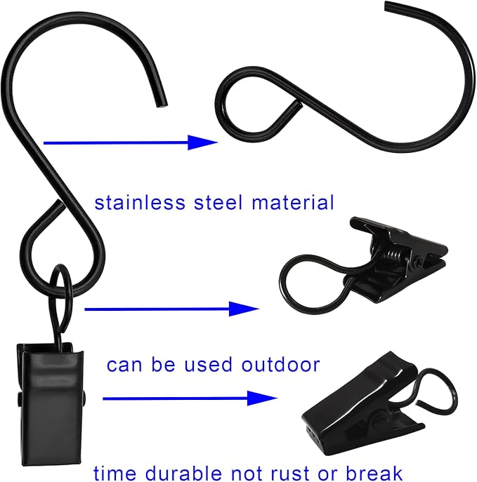 Stainless Steel S Hooks Curtain Clips, 50 Pack Hanging Party Lights Clips - Image 3