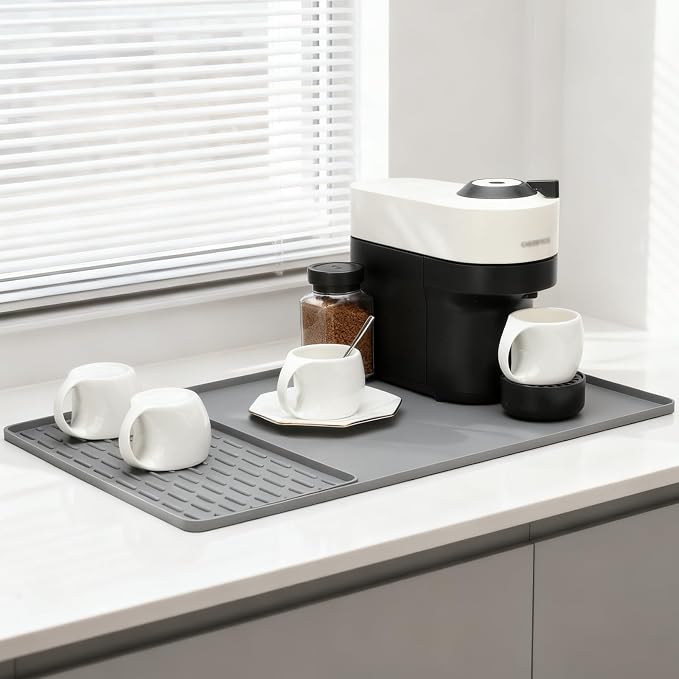 Silicone Coffee Mat 24 x 16 in Combination, Classic Gray | Coffee bar mat - Image 6
