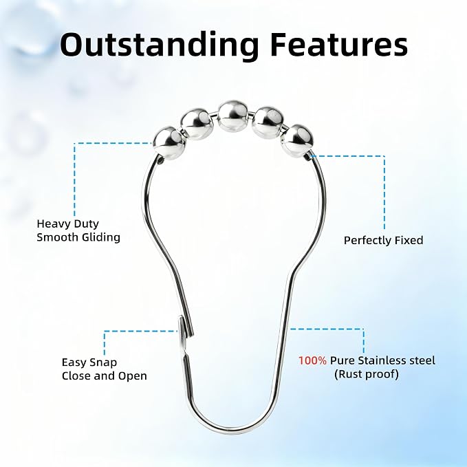 Shower Curtain Hooks Rings, Decorative Rust Proof Stainless Steel Shower - Image 3