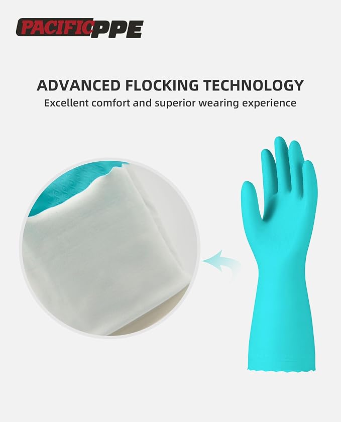 PACIFIC PPE 2 Pairs Dishwashing Gloves, Cotton Flocked Liner, Medium | - Image 2