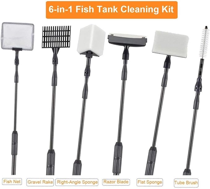 hygger Fish Tank Cleaner 6 in 1 Aquarium Cleaning Tool Kit Al-gae Scraper - Image 3