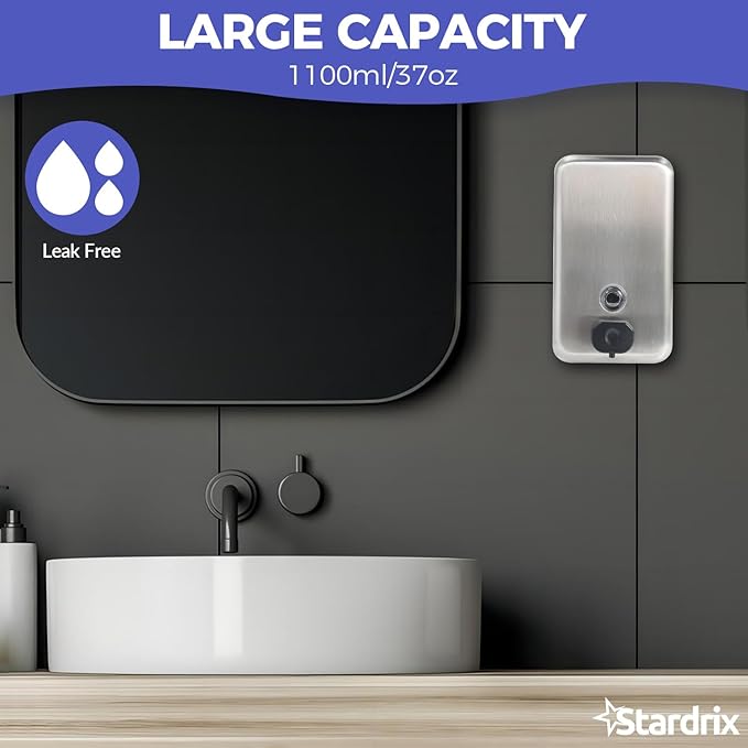 Stardrix Heavy Duty Stainless Steel Wall Mount Soap Dispenser, 1100ml/37oz - Image 2