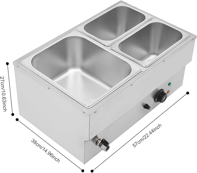 Commercial Food Warmer Stainless Steel Bain Marie Buffet Food Warmer Steam Table Electric Countertop Steam Table Container with 86-185°F Temp Control for Catering Restaurants (3-Pan)