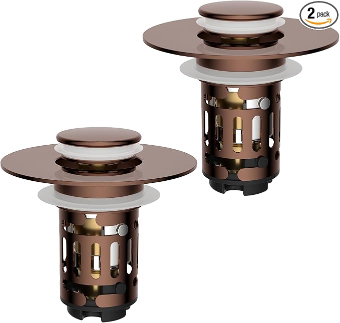 Hibbent 2 PCS Upgraded 3 in 1 Bathroom Sink Drain Strainer, Pop Up Stopper | by Hibbent