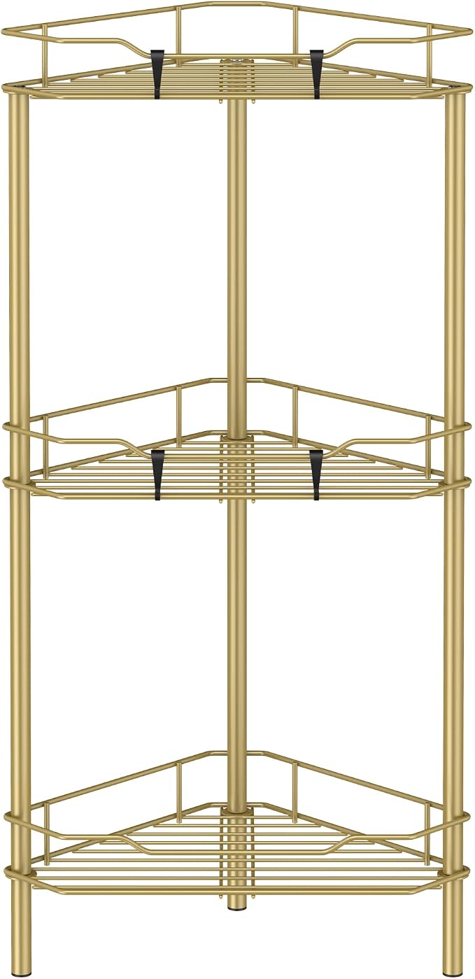 HuggieGems Metal Floor Standing Corner Shower Caddy, 3 Tier by HuggieGems