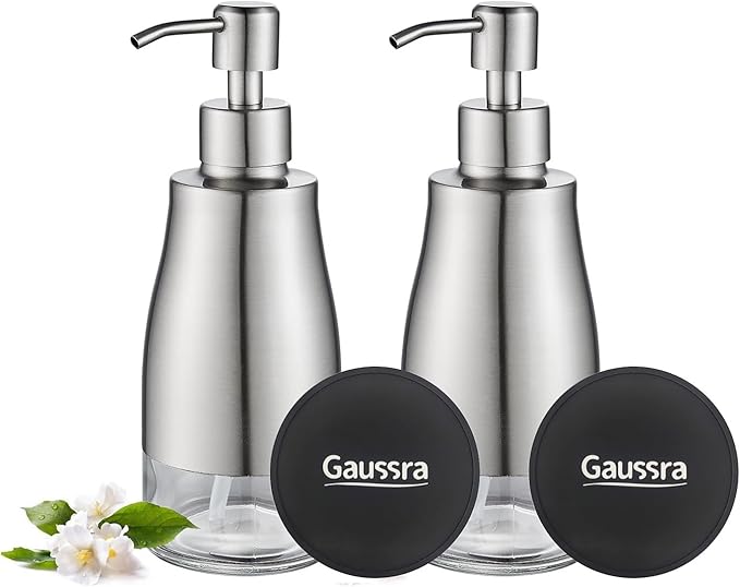 Gaussra 2 Pack Soap Dispenser - 11 OZ / 320 ML | Stainless Steel Case Glass by Gaussra