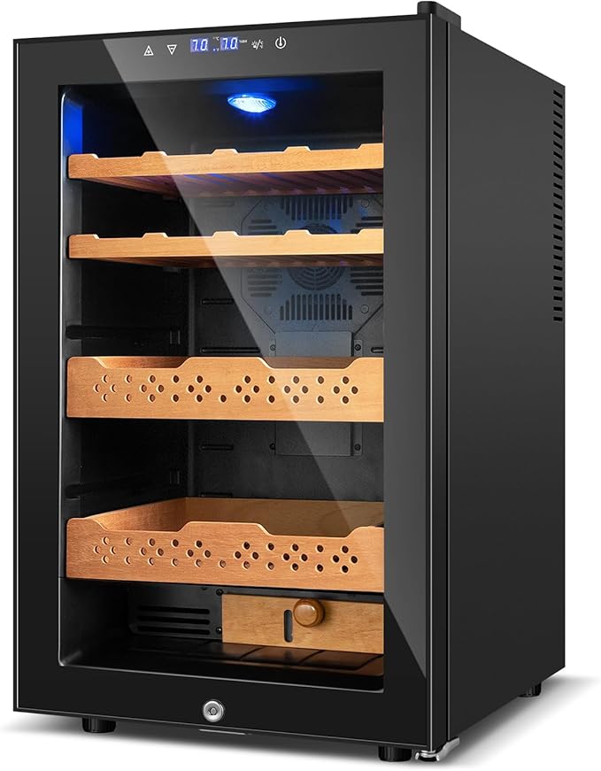 70L Electric Humidor – Large Capacity 400 Count Electric Humidor Cooler | Smart Temperature & Humidity Control | Spanish Cedar Wood Shelves, Digital LED Screen & Safety Lock | Gift for Men