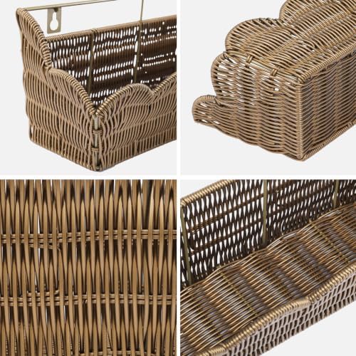 2 Pack Adhesive Plastic Wicker Hanging Storage Basket Scalloped Edge - Image 6