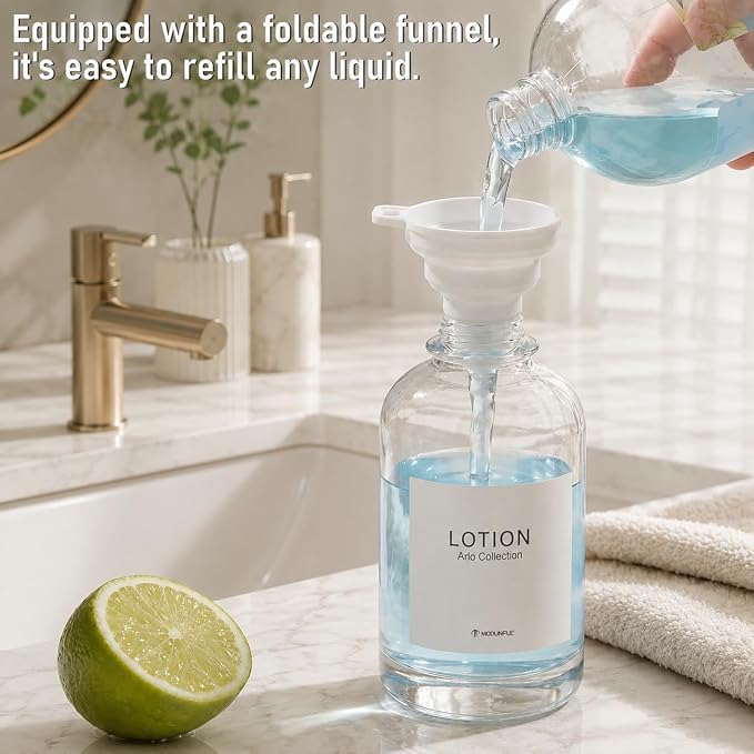 Glass Soap Dispenser Set 2, Silicone Funnel, Refillable Kitchen Soap Dispenser - Image 5