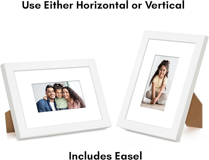 Americanflat 6x8 Picture Frame with Shatter-Resistant Glass - Use as 3x5 Frame with Mat or Display 6x8 Photo Without Mat - Signature Collection - Picture Frames for Tabletop and Wall Display - White