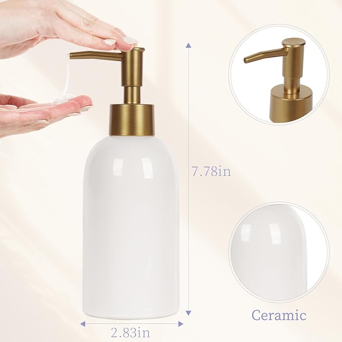 Natheeph 2PC 14OZ Ceramic Soap Dispenser Can Fill Hand Soap | Refillable - Image 2