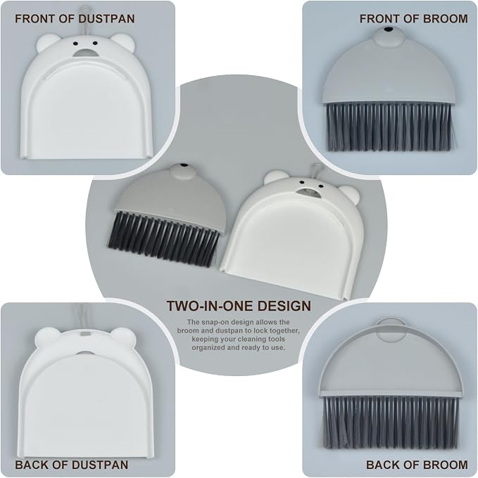 Mini Broom and Dustpan Set 6.2x6.3 Inches Compact Hand Broom - Image 2