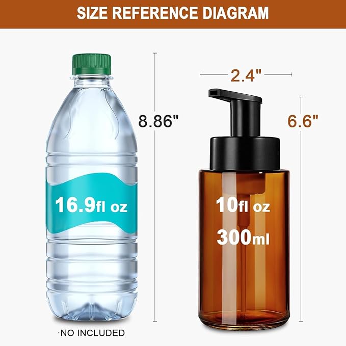 RYTOXILO Amber Foam Soap Dispenser, 10 oz/300ml Glass Foaming Soap Dispenser - Image 3