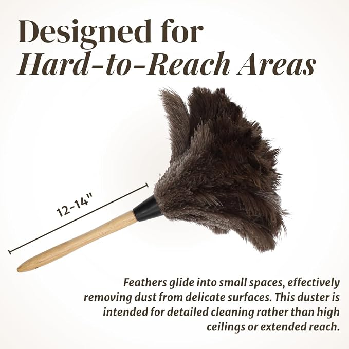 Ostrich Feather Duster with Wooden Handle 14" – Natural Reusable Feather Duster - Image 4