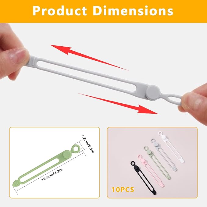 10 Pcs Silicone Cable Ties, Reusable Cord Organizer. | High Elasticity Cable - Image 2