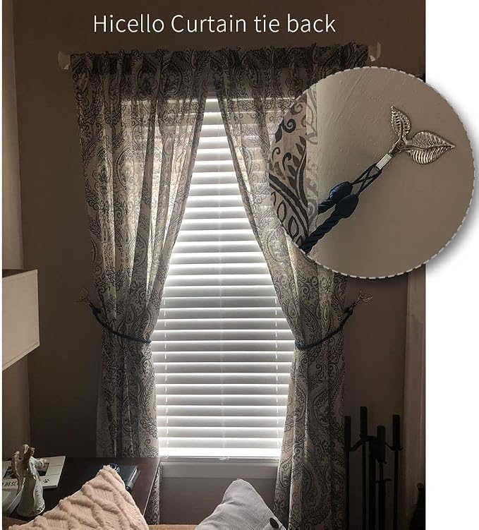 Curtain Tiebacks Small Lightweight Hooks, Vintage Silver Leaf Pattern, 4x2 Inch - Image 3