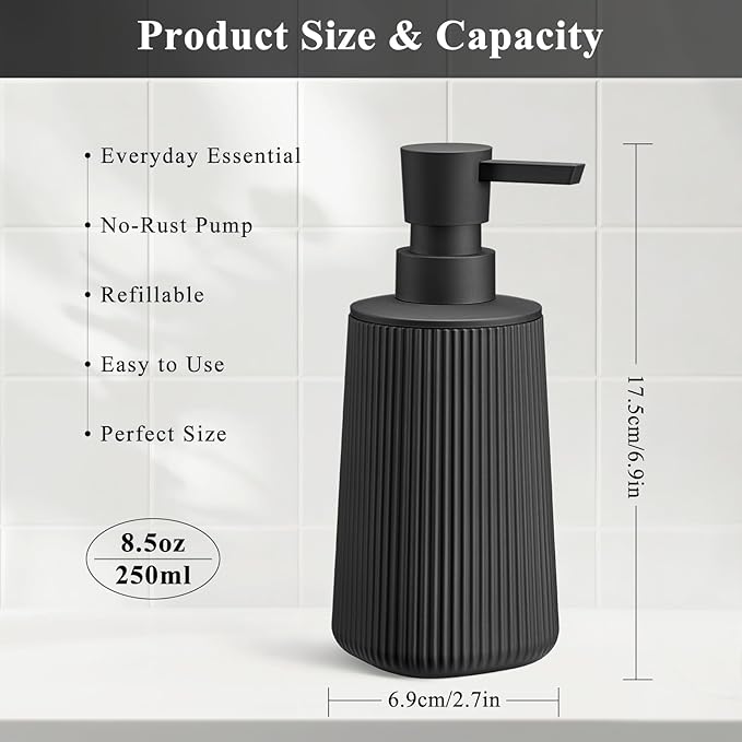 Black Hand Soap Dispenser for Bathroom and Kitchen | No Rust Pump Refillable - Image 6