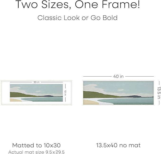 Homeforia 13.5x40 White Wood Picture Frame, High End Oak 13.5x40 Panoramic Poster Frames with Mat 10x30 Art, 13.5 x 40 Wooden Frame Matted to 10 x 30, 40x13.5 Frame, Tempered Glass, Wall Kit, Set of 1