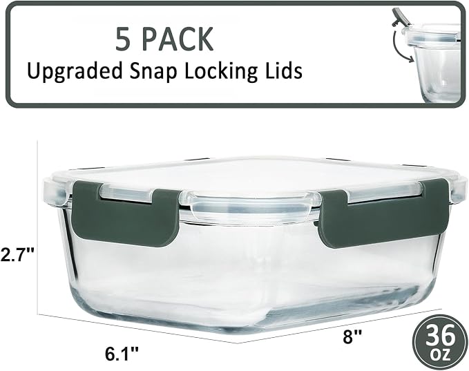 M MCIRCO 5 Pack 36 oz Glass Food Storage Containers - Image 2