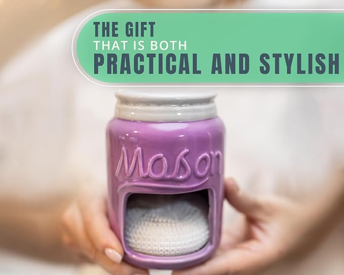 Comfify Purple Mason Jar Ceramic Sponge Holder – Farmhouse Sink Caddy - Image 6