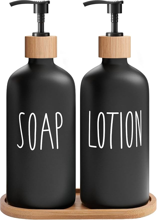 MOMEEMO Black Soap Dispenser Bathroom Set | Hand Soap and Lotion Set Suitable by MOMEEMO