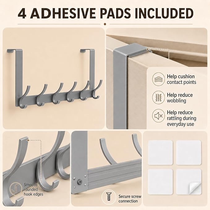 Peasulin Over The Door Hooks, 2 Pack Grey Door Hanger Rack | - Image 4