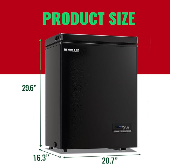 Deep Freezer Chest 3.5 Cubic Feet Freezers with Temperature Display Panel Mini Freezer with Removable Basket Suitable for Apartment Garage Dorm BLACK