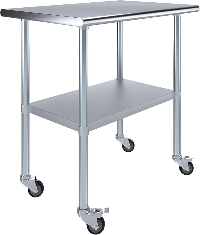 AmGood 36" Long x 24" Deep Stainless Steel Table with Casters