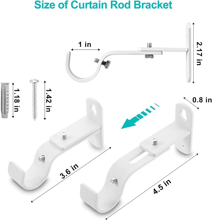 Adjustable Curtain Rod Brackets, Metal Window Drapery Rod Hanger Holders Hooks - Image 3
