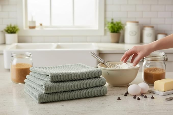Sage Green Kitchen Hand Dish Towels, 100% Cotton - Image 4