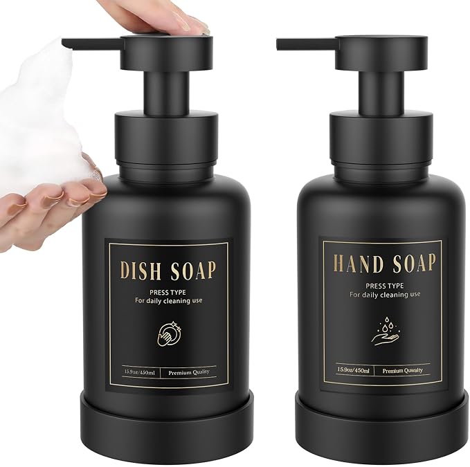 Luxspire Glass Foaming Soap Dispenser 15oz Hand Soap Bottle, 2 Pack | Anti-drip by Luxspire