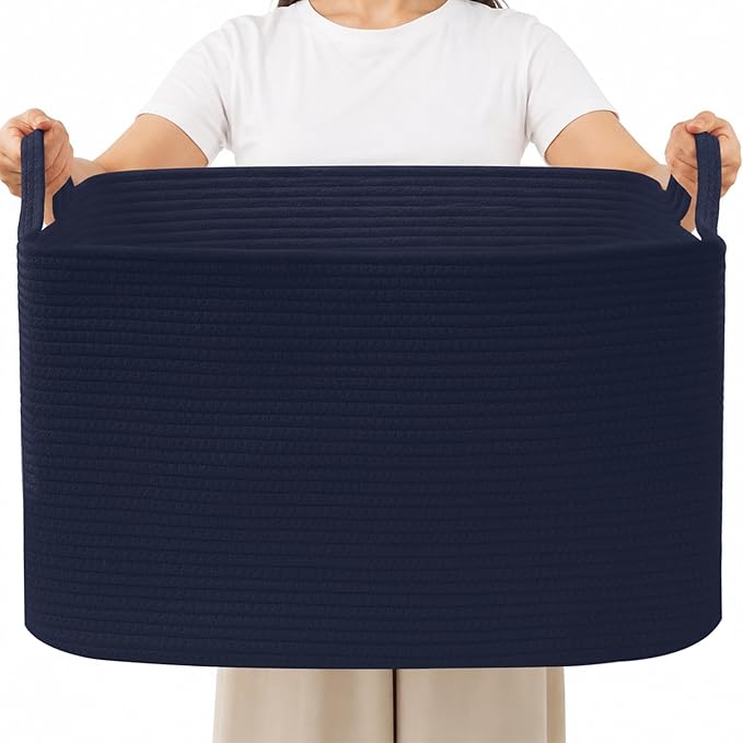 96L Woven Laundry Basket with Handles, Extra Blanket Basket by HZFTJOY
