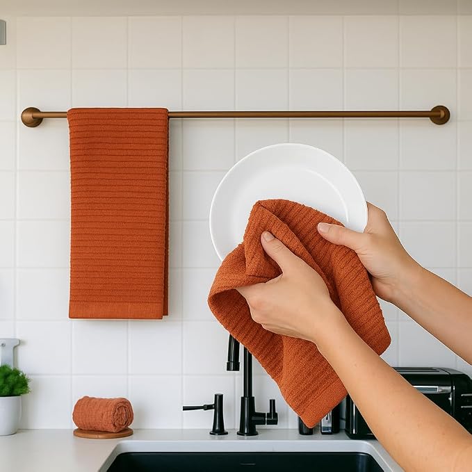 Burnt Orange Rust Kitchen Hand Dish Towels, 100% Cotton - Image 4