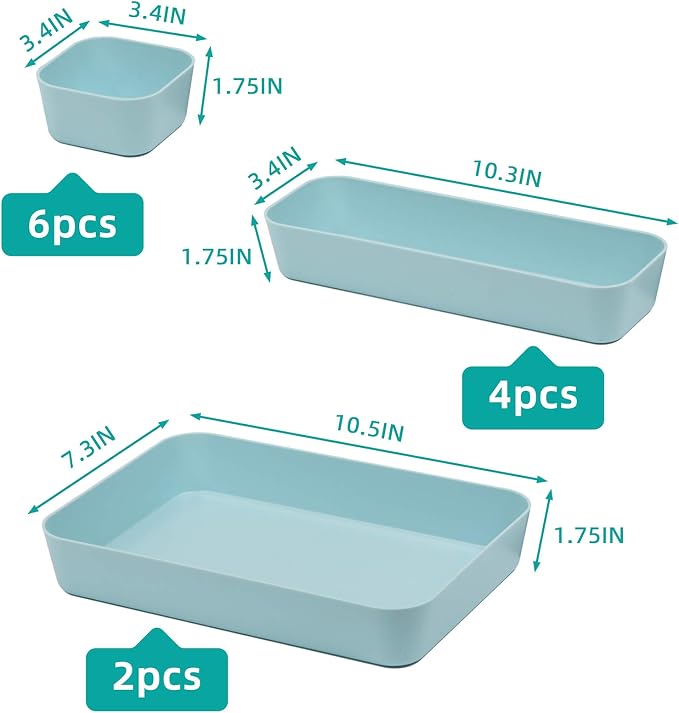 Set Of 12 Blue Color Plastic Desk Drawer Organizers - Image 2
