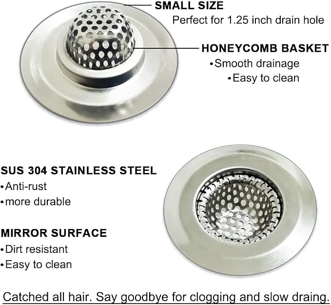 Seatery 1.25" Small Drain Strainer, Sink Drain Hair Catcher, Bathroom Sink - Image 3