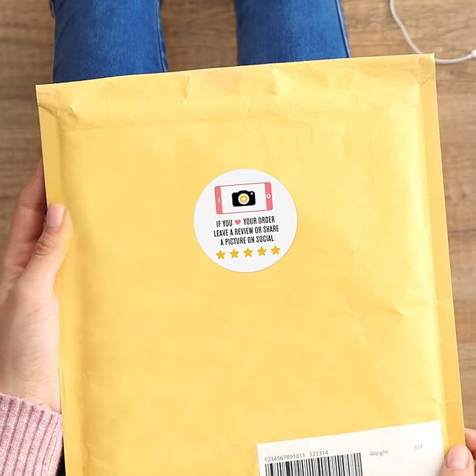 Love Your Order Leave A Review Labels / 500 Cheerful Round Stickers Roll / 2" Small Business Packaging Decals/Social Media Stickers