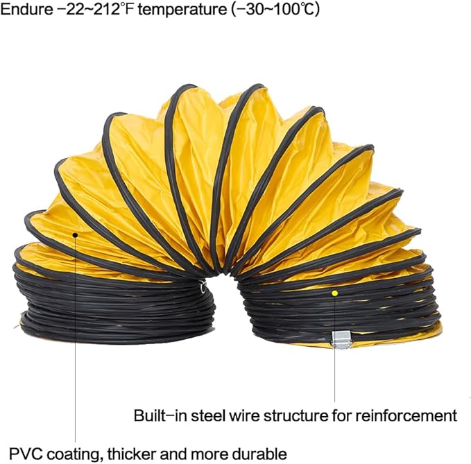 16IN Ducting Hose 16FT PVC Flexible Duct Hosing with Adjustable Rope S Hook & Steel Support for Utility Blower Exhaust Fan (16''x16ft)
