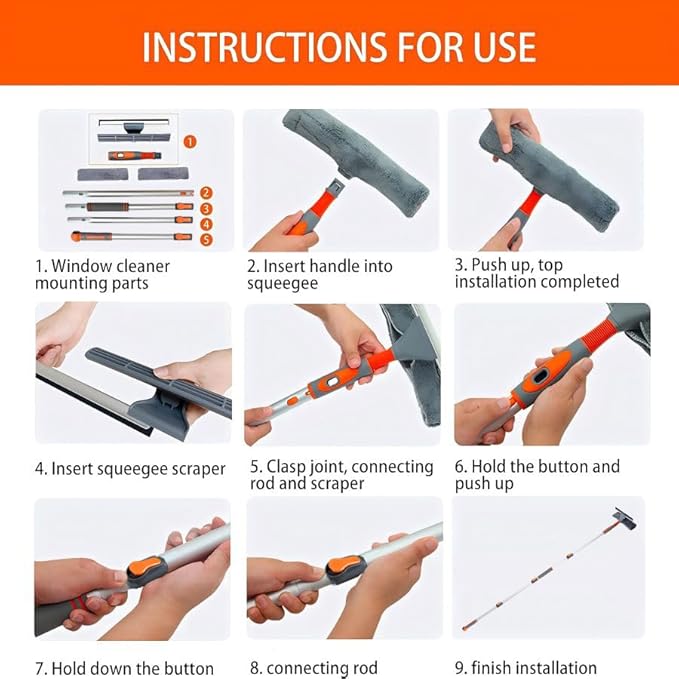 Professional Window Squeegee Cleaner, 2 in 1 Shower Squeegee - Image 3