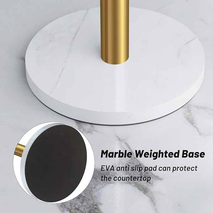 VEHHE Marble Gold Paper Towel Holder, Weighted Base & EVA Non-Slip Pad - Image 4