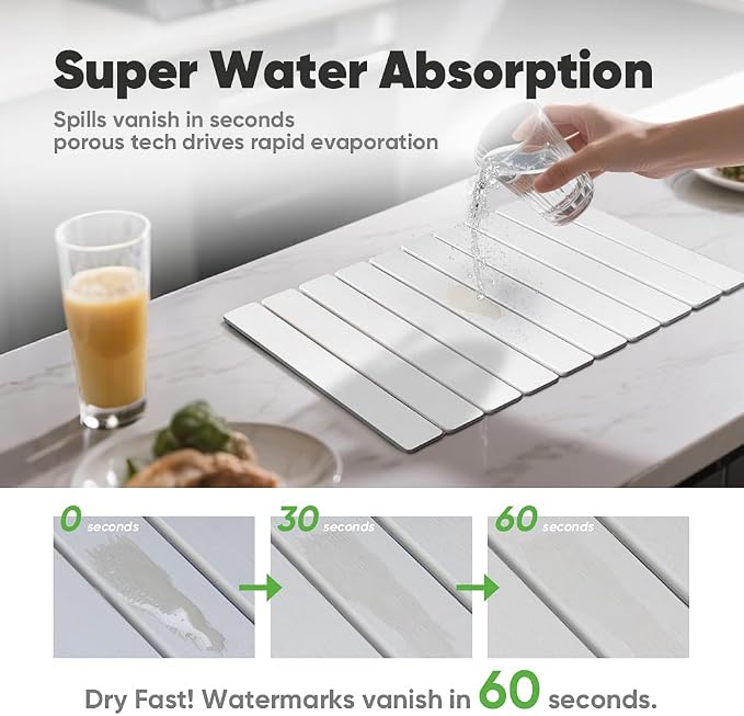 Stone Drying Mat for Kitchen Counter, Quick Diatomaceous Earth Mats for Dishes - Image 2