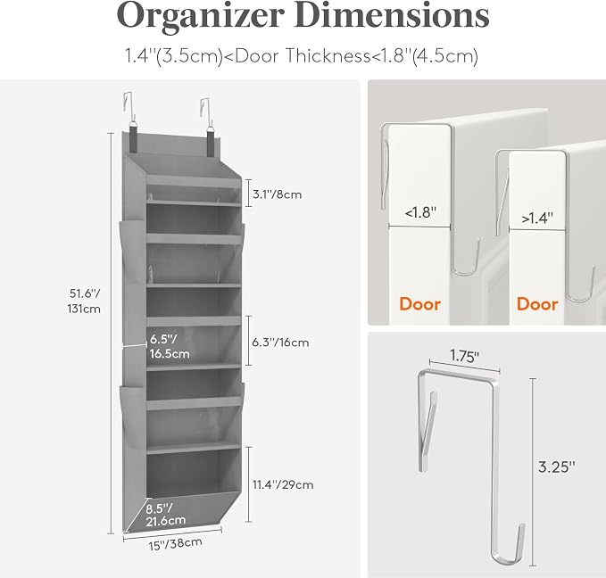 Lifewit 1 Pack Over the Door Organizer, Anti Tilt 40 lbs Load Behind Door - Image 2